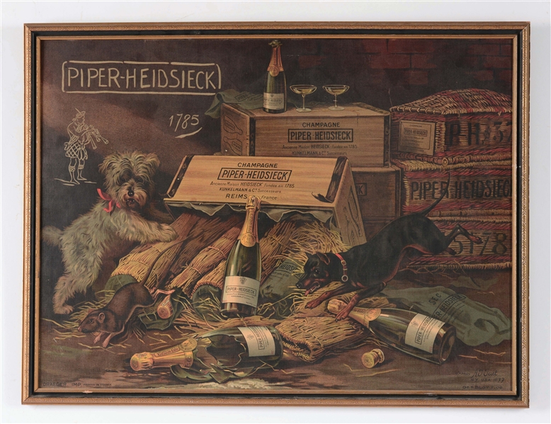 GEORGE BLOTT ADVERTISING LITHOGRAPH FOR PIPER-HEIDSIECK / 1785.