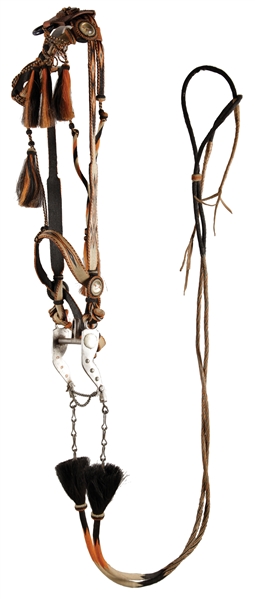 ANTIQUE DEER LODGE PRISON HITCHED HORSEHAIR BRIDLE. 