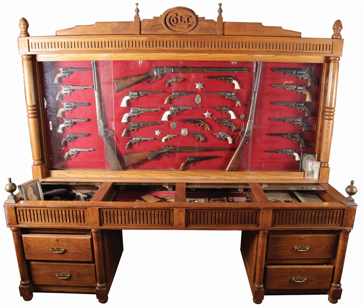 (C)(A)COLT DISPLAY CASE WITH GUNS AND ASSORTED ITEMS.