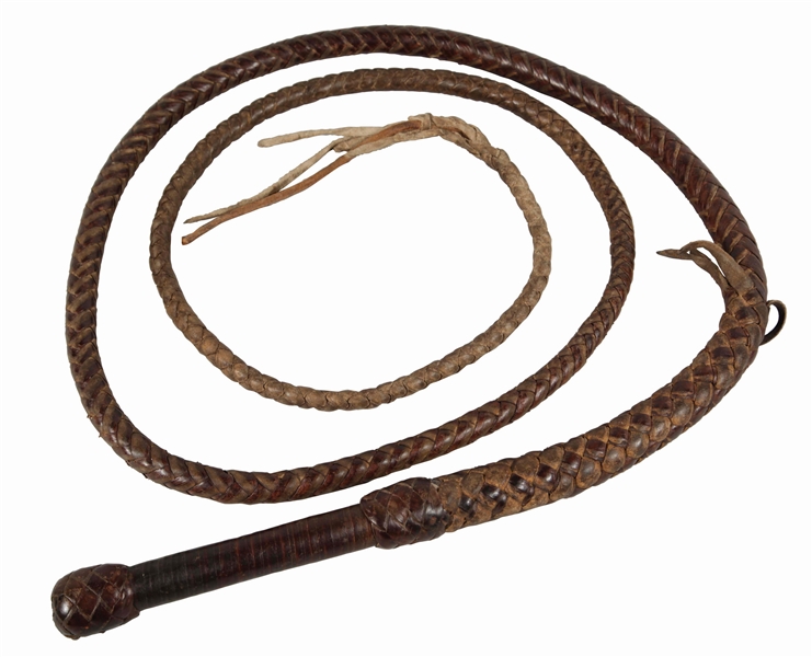 BRAIDED LEATHER BULL WHIP.