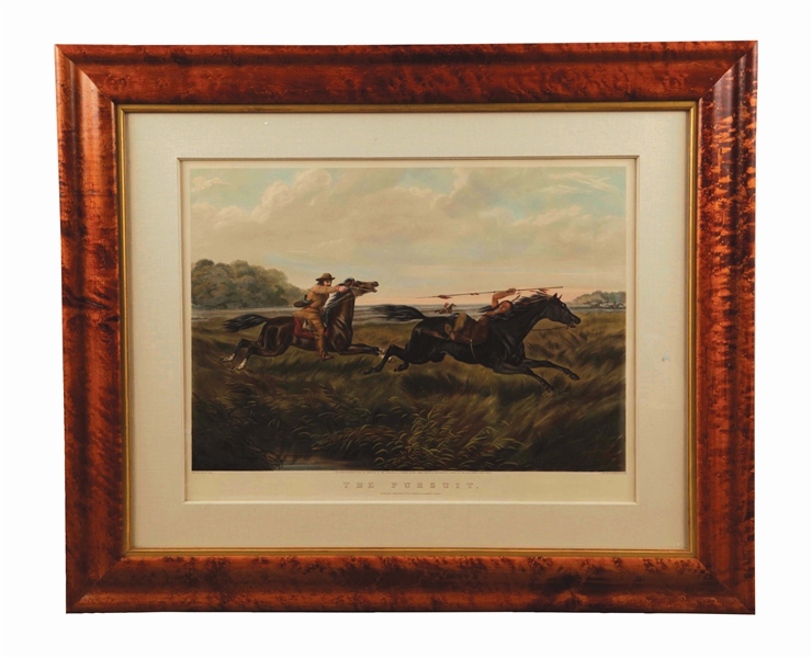 CURRIER & IVES "THE PURSUIT" BY A.F. TAIT FRAMED PRINT. 