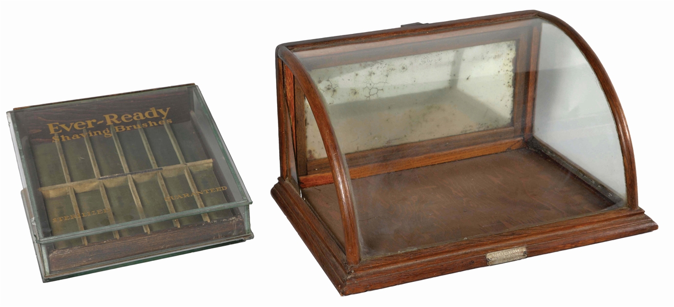 LOT OF 2: GLASS DISPLAY CASES. 