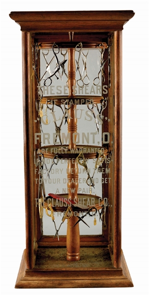 THE CLAUSS SHEAR CO. GLASS SCISSOR DISPLAY CASE. 