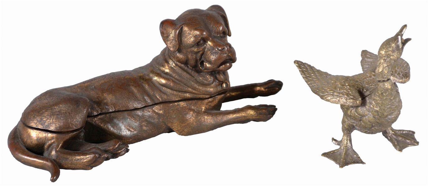 LOT OF 2: ANIMAL-FORM INKWELLS.