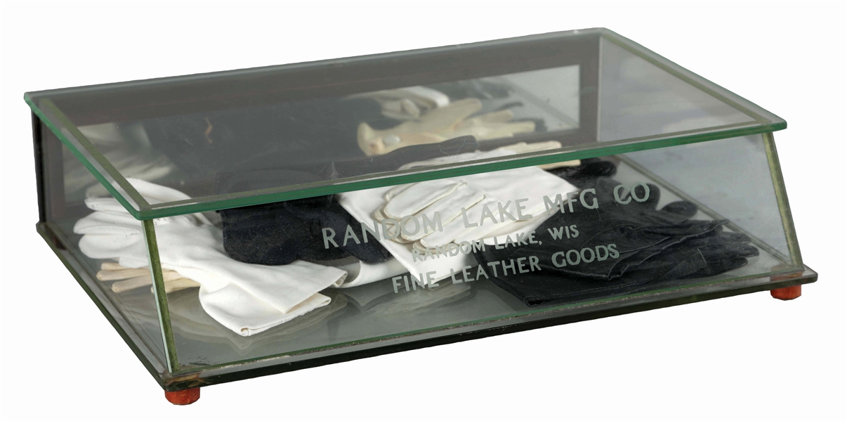 LEATHER GLOVE DISPLAY CASE.