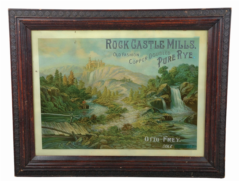 ROCK CASTLE MILLS WHISKEY REVERSE GLASS SIGN. 