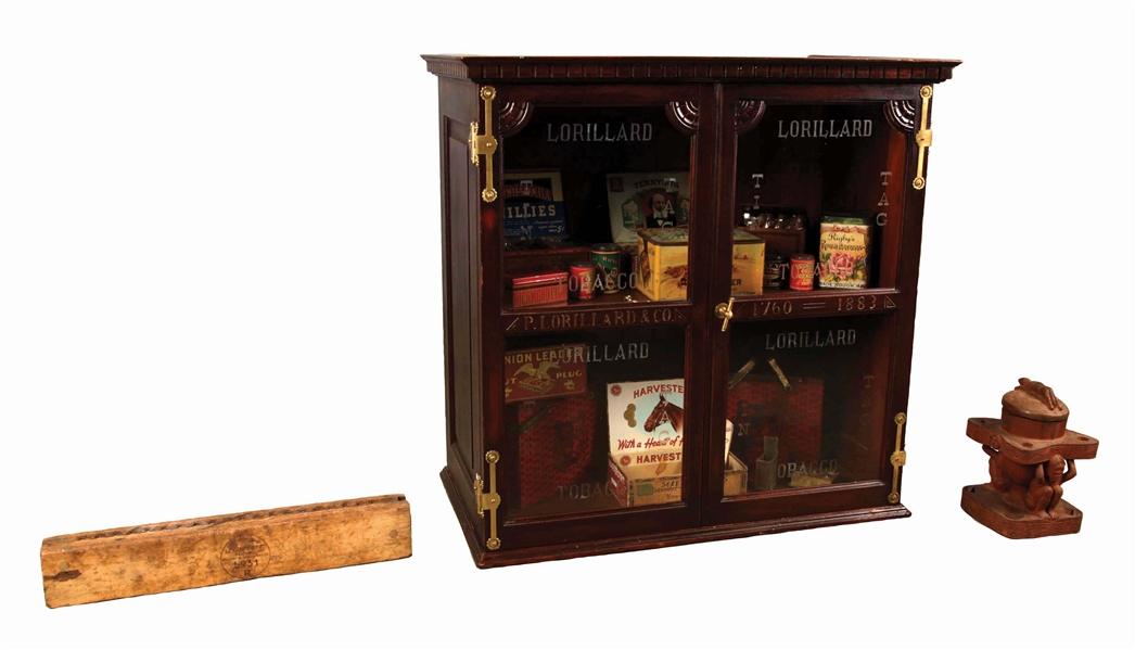 LOT OF 3: LORILLARD DISPLAY CABINET, CIGAR FORM, AND MISCELLANEOUS. 