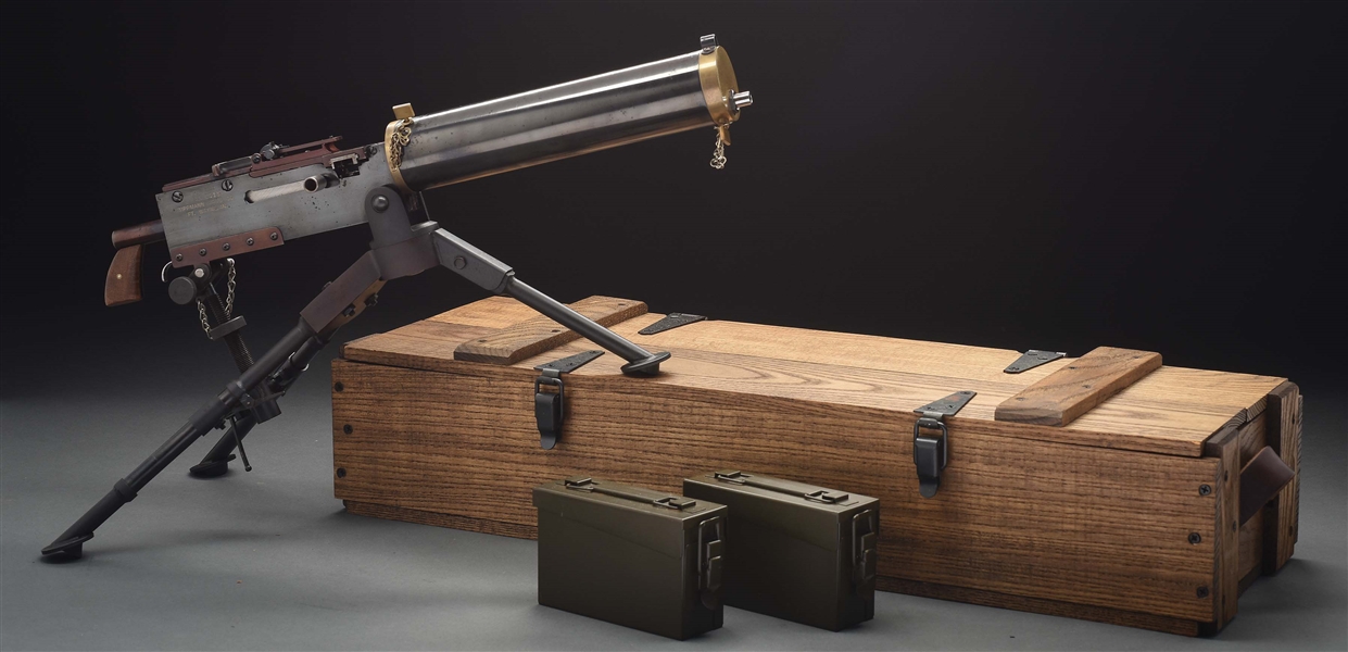 (M) TIPPMANN ARMS MINIATURE 1917 SEMI-AUTOMATIC BELT-FED MACHINE GUN WITH CASE AND ALL ACCESSORIES.
