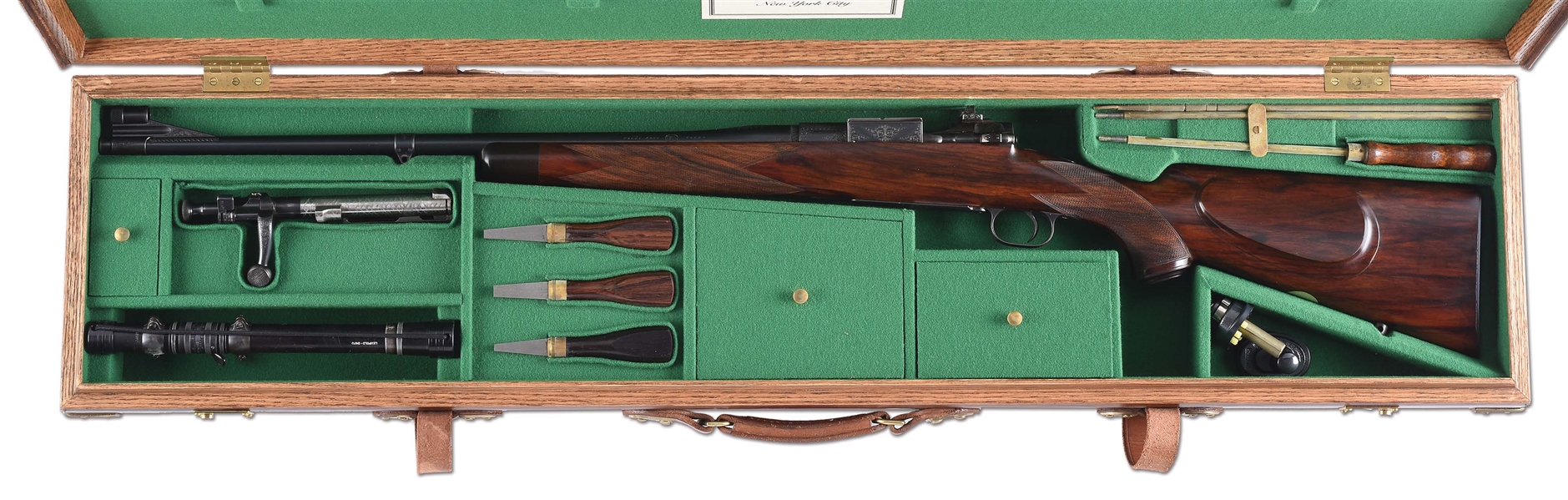 (C) CASED AND ENGRAVED CUSTOM GRIFFIN & HOWE BOLT ACTION RIFLE.