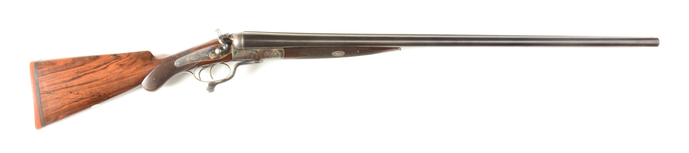 (C) SUPERB CONDITION STEEL BARRELED 8 GAUGE ARMY NAVY COOPERATIVE SOCIETY SIDE BY SIDE DOUBLE HAMMER SHOTGUN.