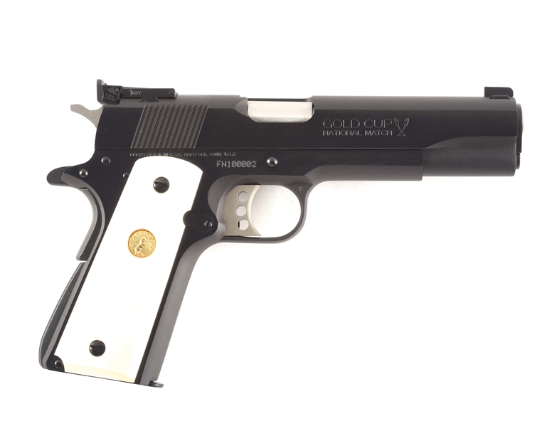 (M) COLT MK IV GOLD CUP NATIONAL MATCH SEMI-AUTOMATIC PISTOL WITH IVORY GRIPS, CASE AND ACCESSORIES.