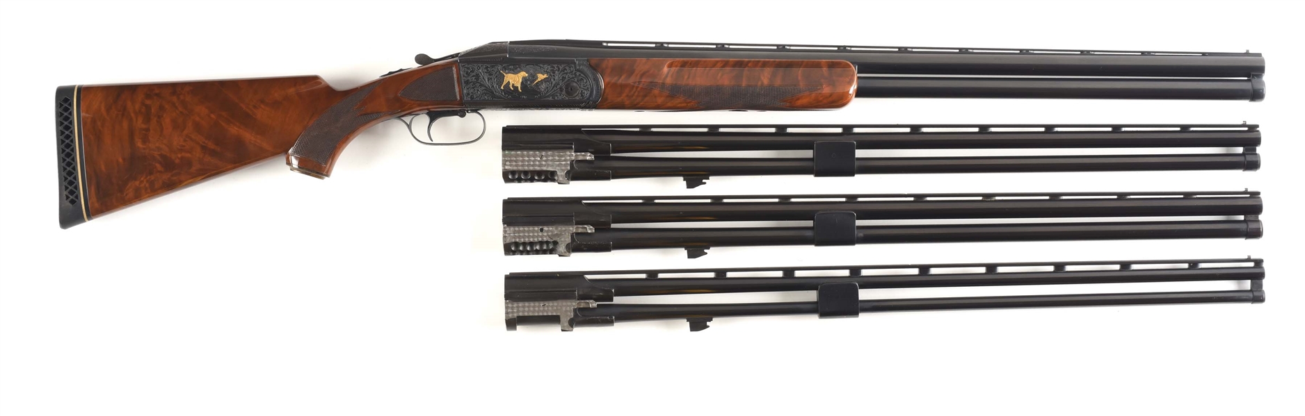 (C) REMINGTON MODEL 32 FOUR BARREL SKEET SET WITH ENGRAVING AND GOLD INLAY REPORTEDLY BY ARNOLD GRIEBEL AND CASE.