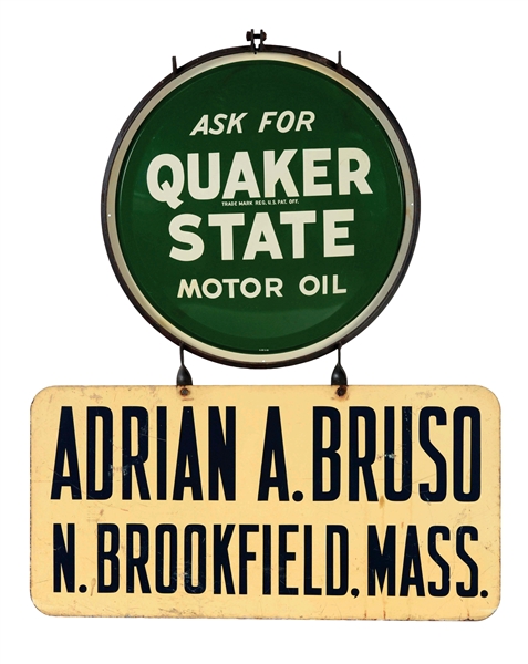 ASK FOR QUAKER STATE MOTOR OIL TIN SERVICE STATION SIGN.