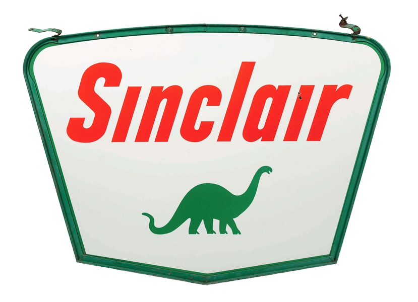 SINCLAIR GASOLINE PORCELAIN SERVICE STATION SIGN WITH DINO GRAPHIC.