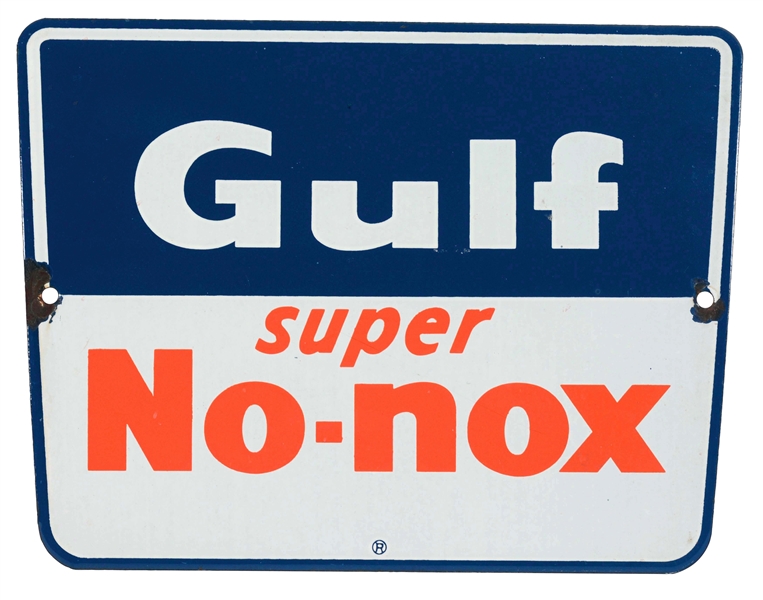 GULF SUPER NO-NOX PORCELAIN PUMP SIGN.