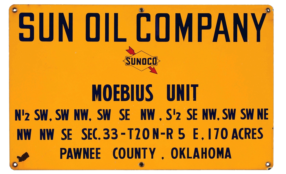 SUNOCO OIL COMPANY PORCELAIN WELL LEASE SIGN.