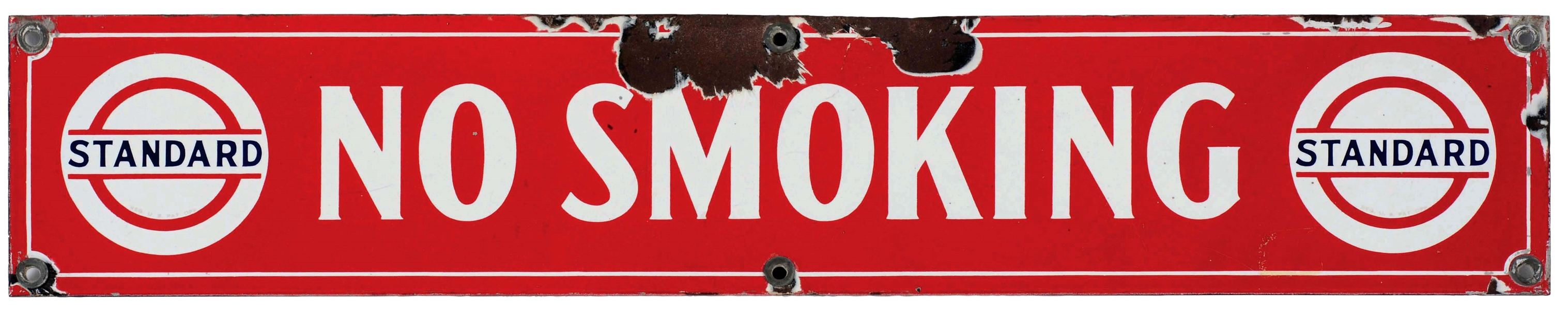 STANDARD GASOLINE & MOTOR OIL NO SMOKING PORCELAIN SIGN.