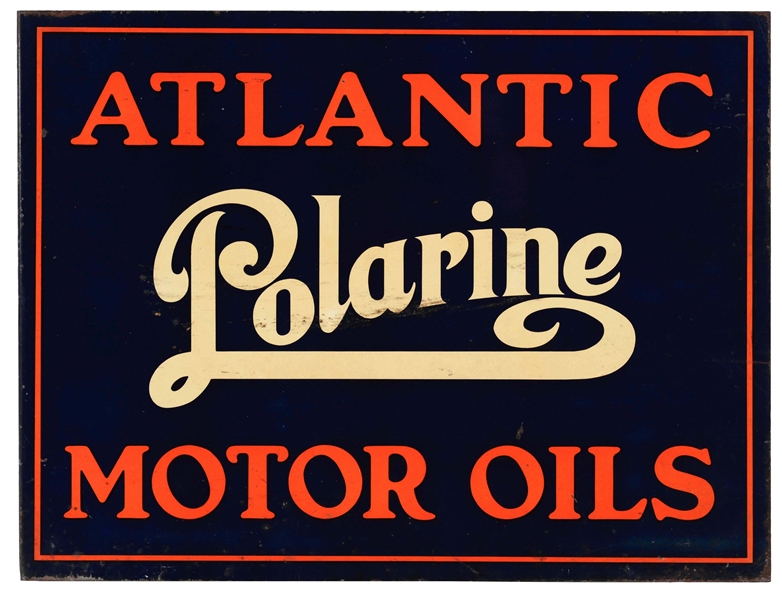 ATLANTIC POLARINE MOTOR OILS TIN FLANGE SIGN. 