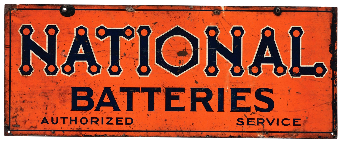 NATIONAL BATTERIES AUTHORIZED SERVICE TIN SIGN.
