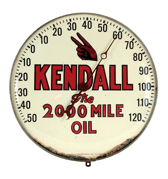 KENDALL MOTOR OIL GLASS FACE THERMOMETER.