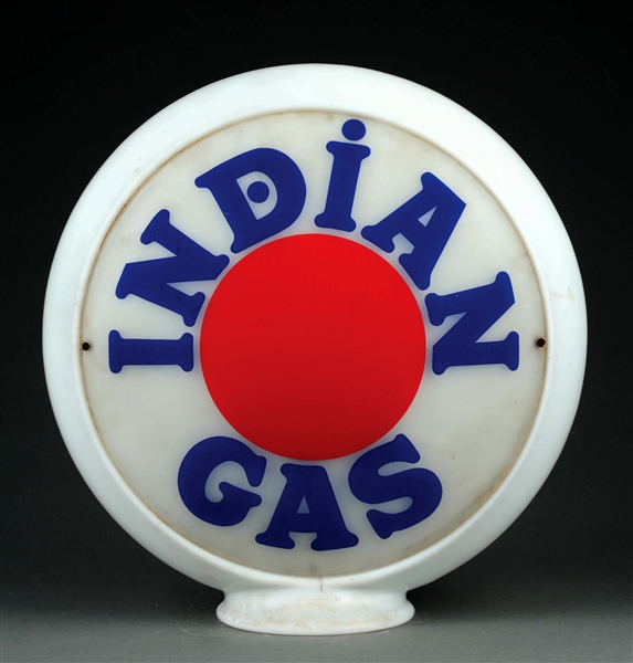 INDIAN GAS COMPLETE 13-1/2" GLOBE ON MILK GLASS BODY. 