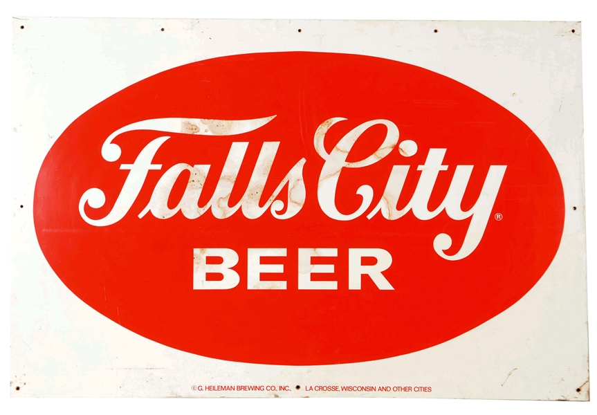 FALLS CITY BEER TIN SIGN WITH WOOD FRAME BACKING.