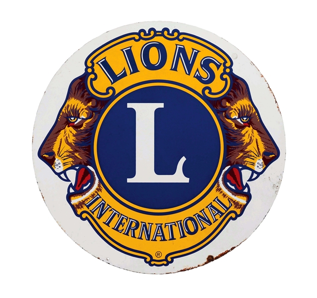 LIONS CLUB INTERNATIONAL PORCELAIN SIGN.