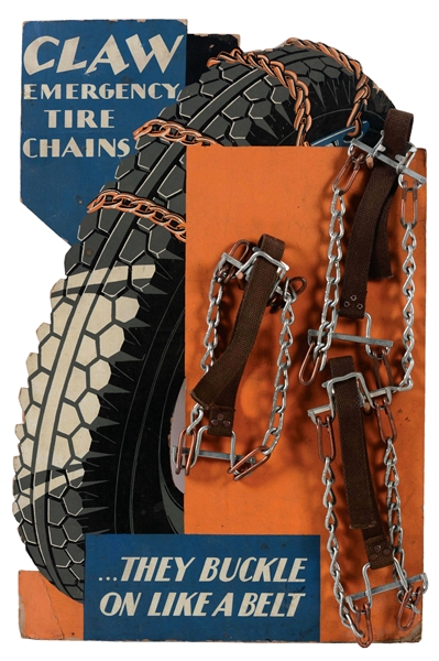 CLAW EMERGENCY TIRE CHAINS CARDBOARD COUNTERTOP DISPLAY. 