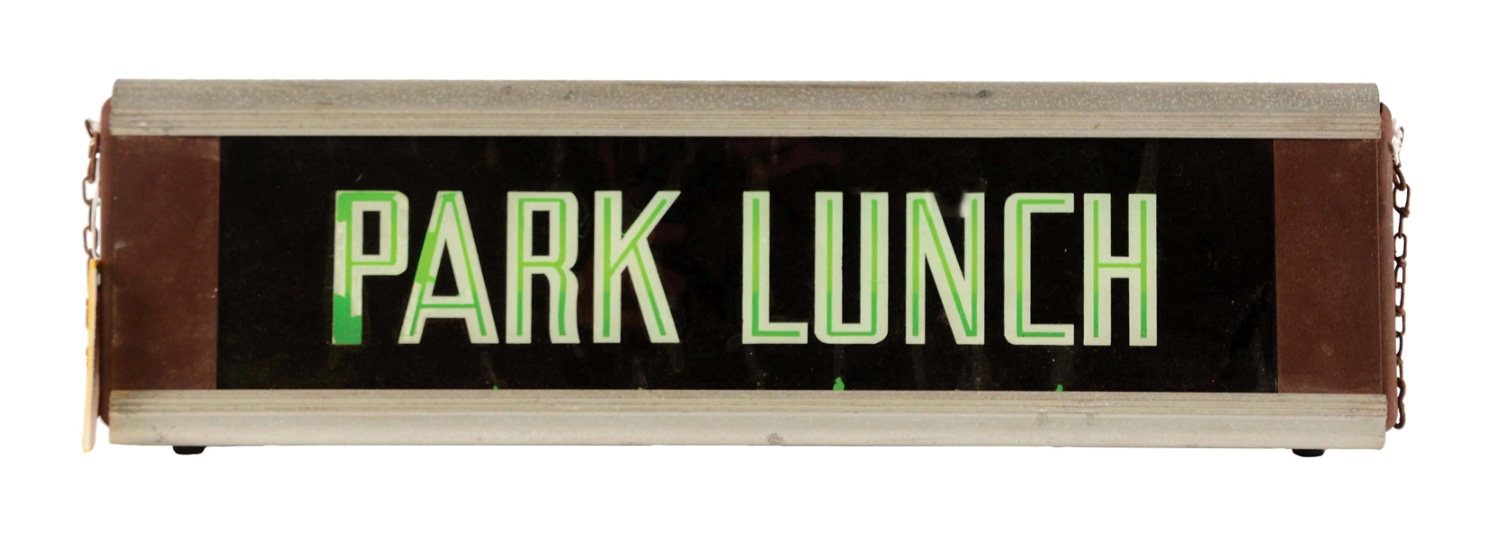 PARK LUNCH GLASS FACE LIGHT UP SIGN ON ORIGINAL METAL CAN.