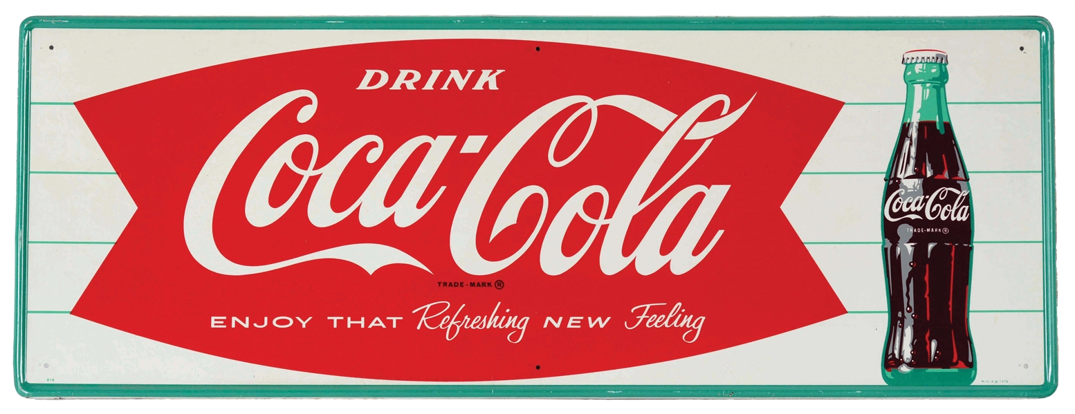 DRINK COCA-COLA TIN SIGN WITH EMBOSSED SELF FRAMED EDGE. 