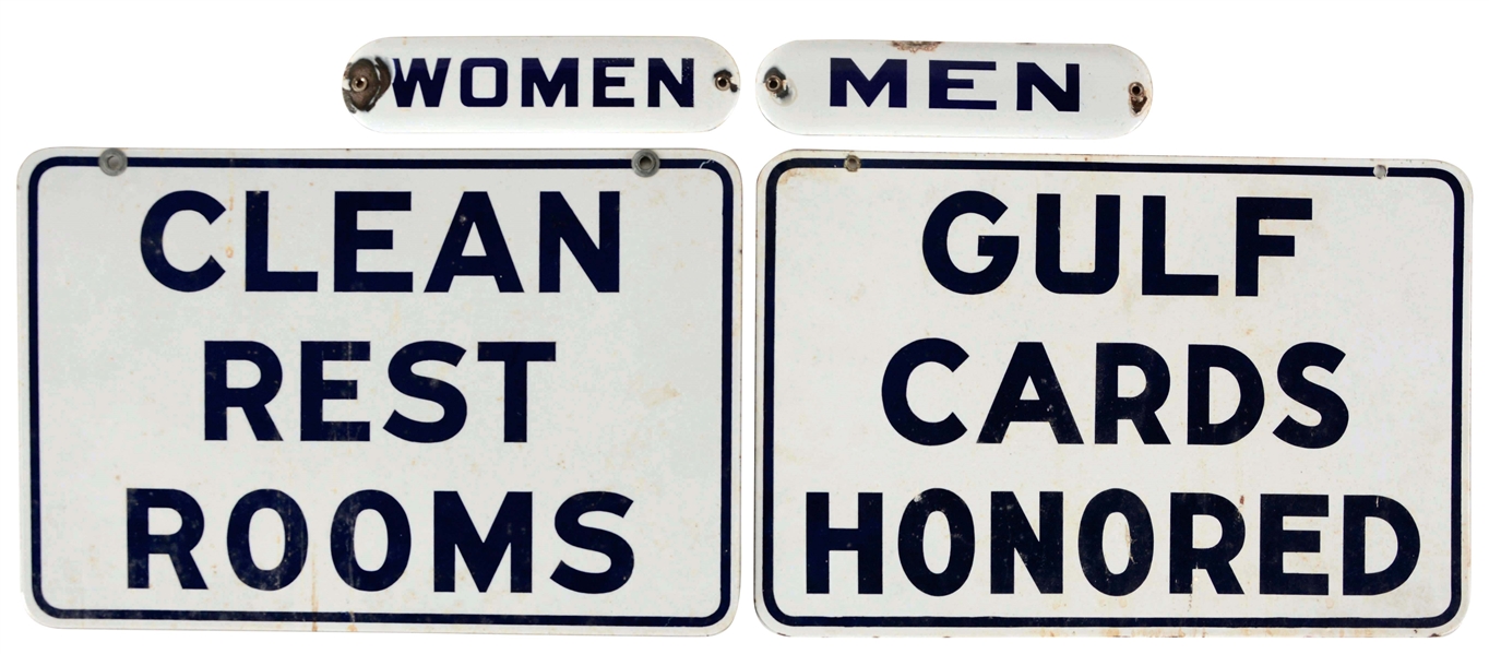 LOT OF 4: GULF GASOLINE PORCELAIN SIGNS.