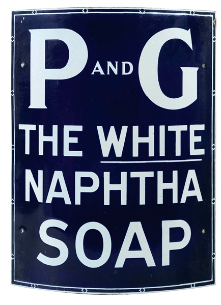 P AND G WHITE NAPHTHA SOAP CURVED PORCELAIN SIGN.