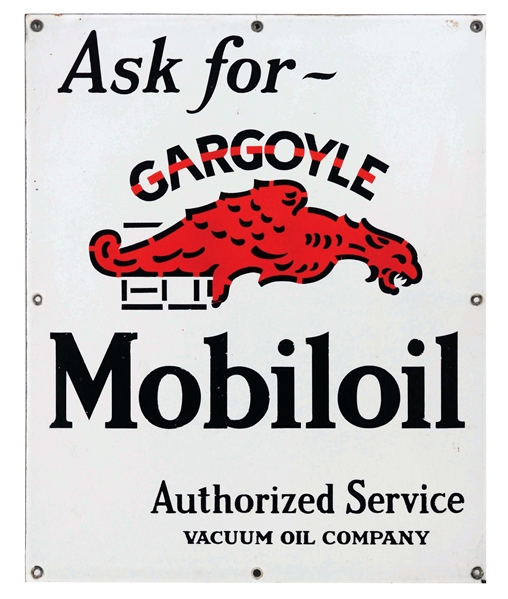 MOBILOIL GARGOYLE PORCELAIN OIL CABINET SIGN.