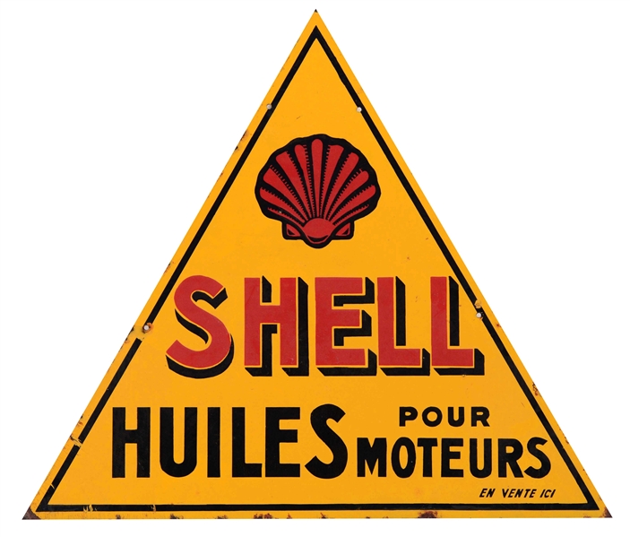 SHELL MOTOR OIL PORCELAIN SIGN WITH CLAMSHELL GRAPHIC.