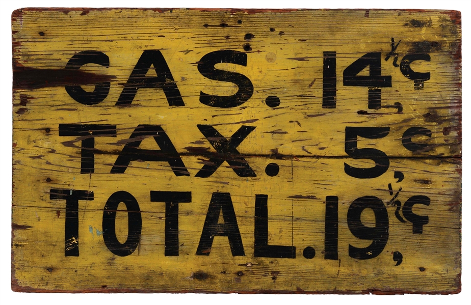 HAND PAINTED WOOD GAS TAX TOTAL PRICER SIGN.