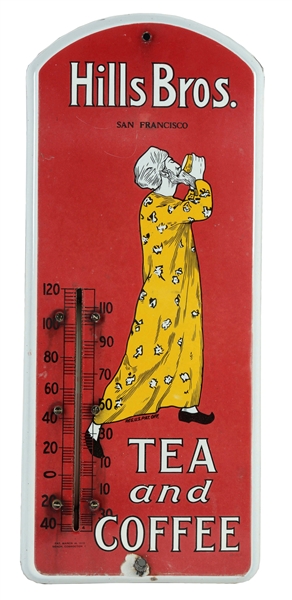 RARE HILLS BROTHERS TEA & COFFEE PORCELAIN THERMOMETER.