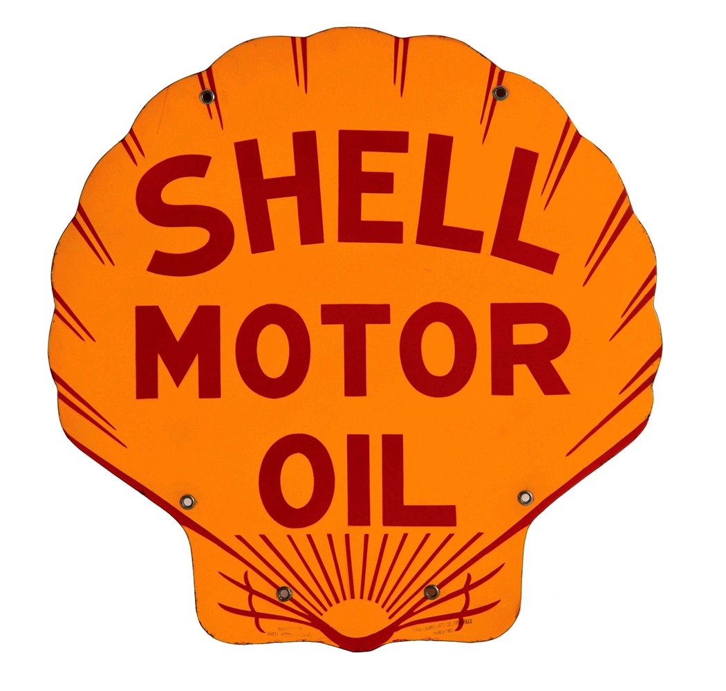 OUTSTANDING SHELL MOTOR OIL DIE-CUT PORCELAIN SIGN. 