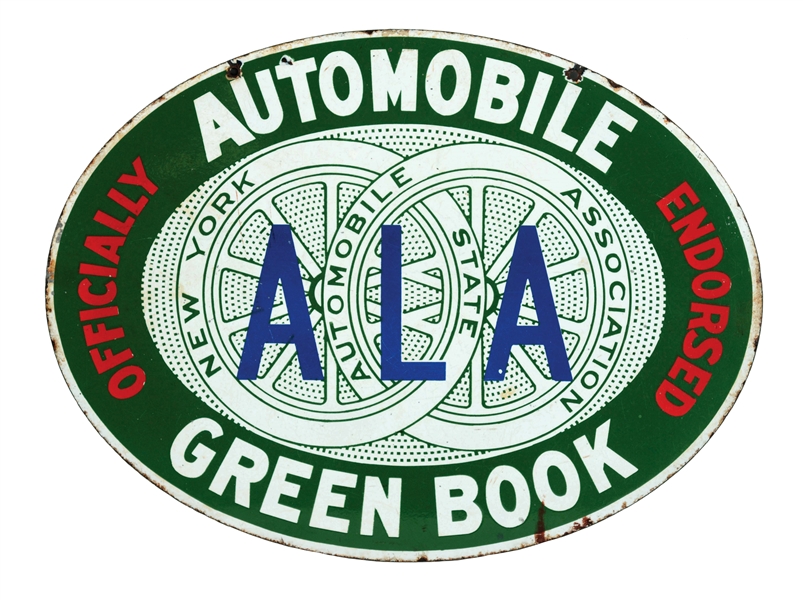 NEW YORK AUTOMOBILE GREEN BOOK PORCELAIN SIGN.