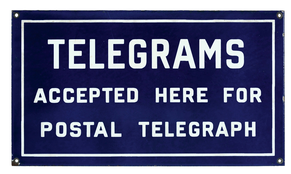 POSTAL TELEGRAPH TELEGRAMS ACCEPTED HERE PORCELAIN SIGN.