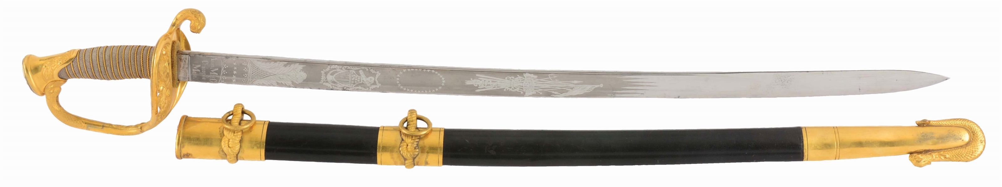 AMES MODEL 1852 NAVAL OFFICERS SWORD WITH SCABBARD.