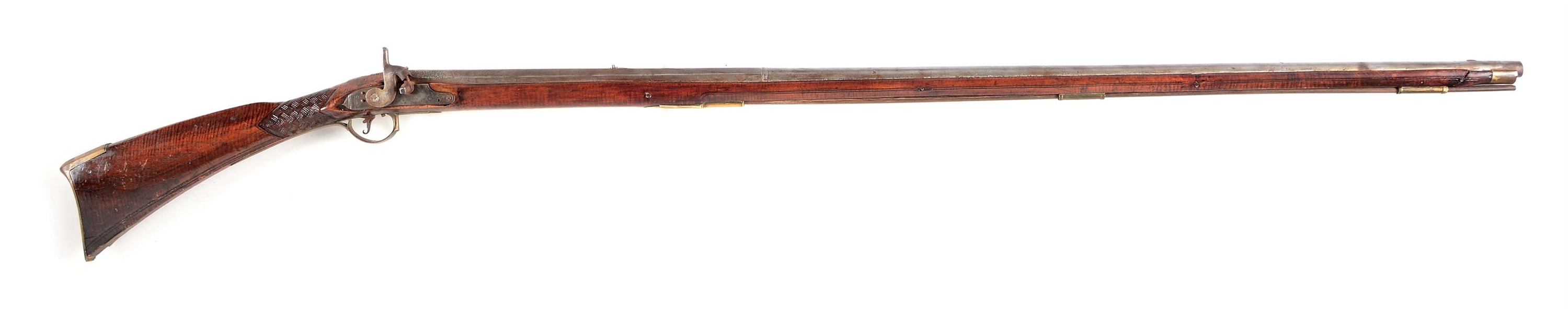 (A) CARVED PERCUSSION FULLSTOCK KENTUCKY RIFLE.