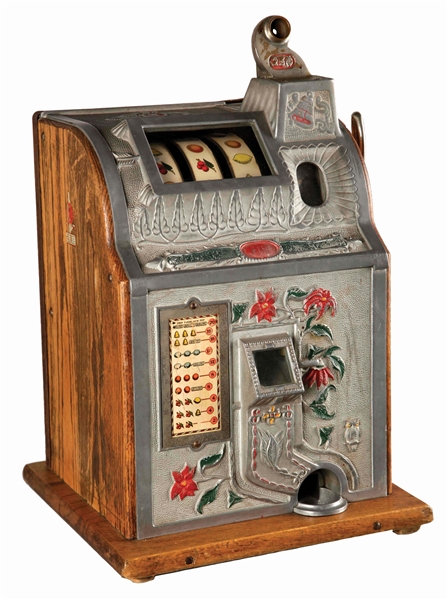 **25¢ MILLS NOVELTY CO. JACKPOT POINSETTIA SLOT MACHINE. 