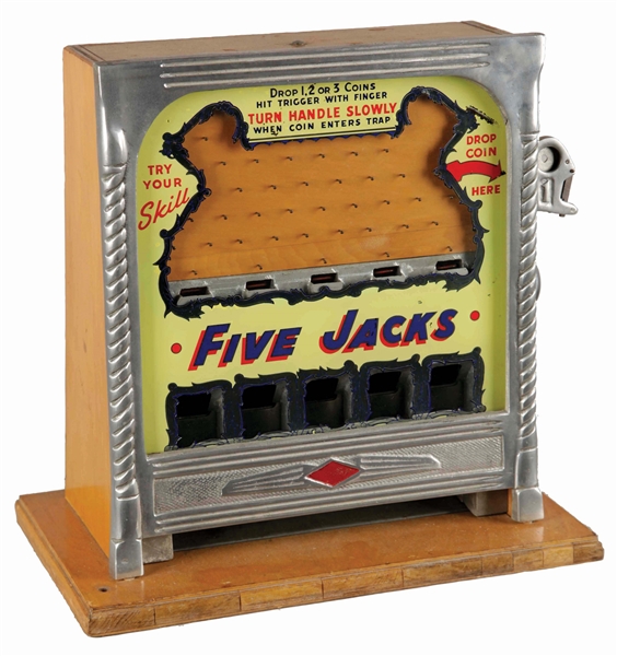 **1¢ FIELD MFG. CO. FIVE JACKS COIN FLIP SLOT MACHINE. 