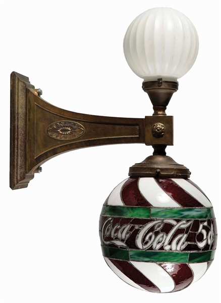 COCA COLA STAINED GLASS WALL MOUNT LIGHT FIXTURE. 