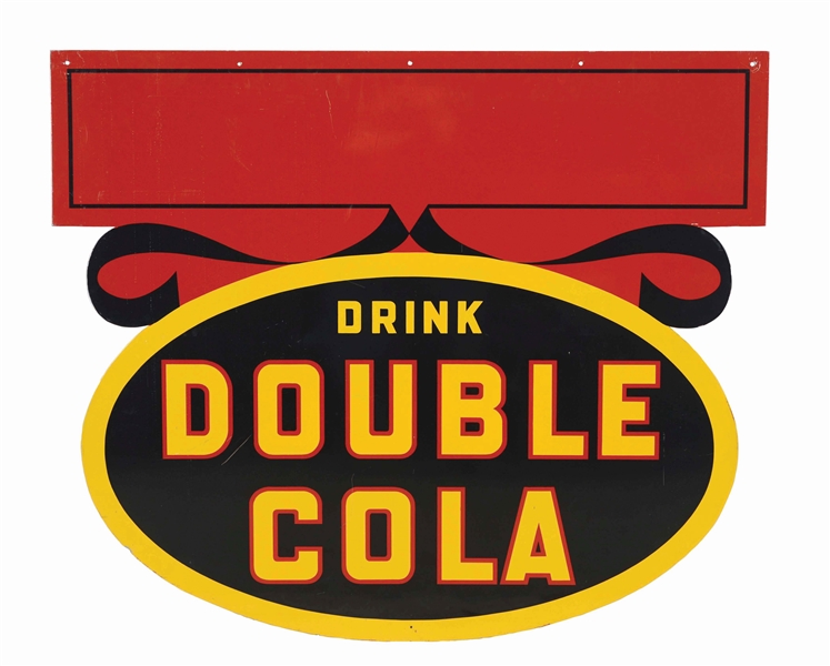 DOUBLE COLA DOUBLE SIDED TIN ADVERTISING SIGN.