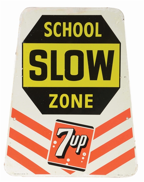 7UP SLOW SCHOOL ZONE TIN ADVERTISING SIGN.