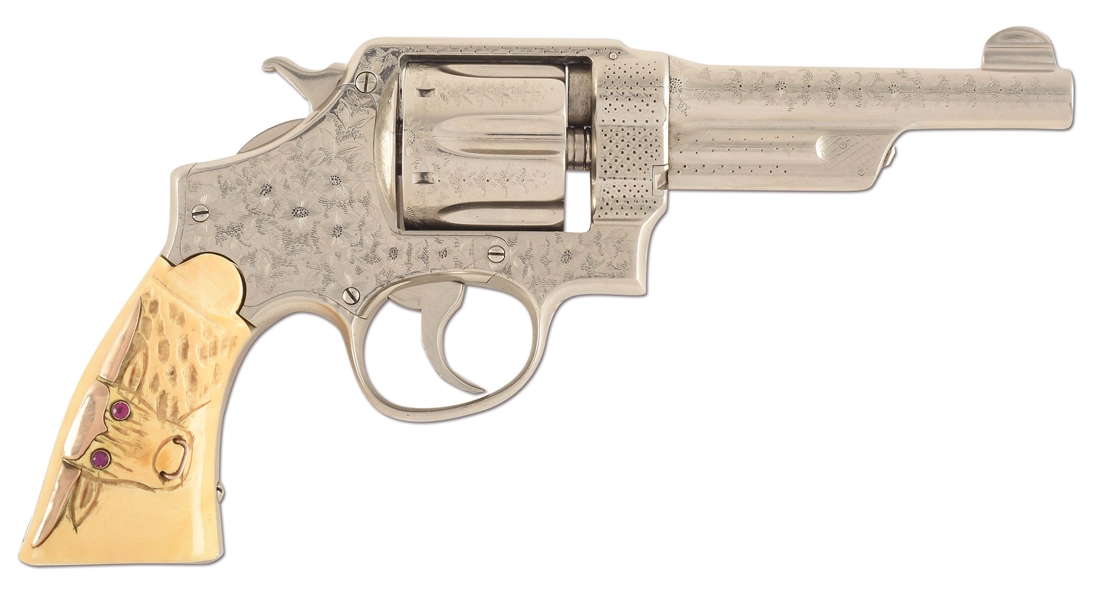 (C) FANTASTIC WOLF & KLAR ENGRAVED SMITH & WESSON TRIPLE LOCK DOUBLE ACTION REVOLVER ATTRIBUTED TO H.L. CLAYTON.