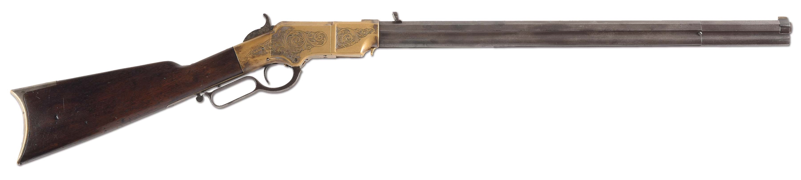 (A) ENGRAVED HENRY MODEL 1860 LEVER ACTION RIFLE.