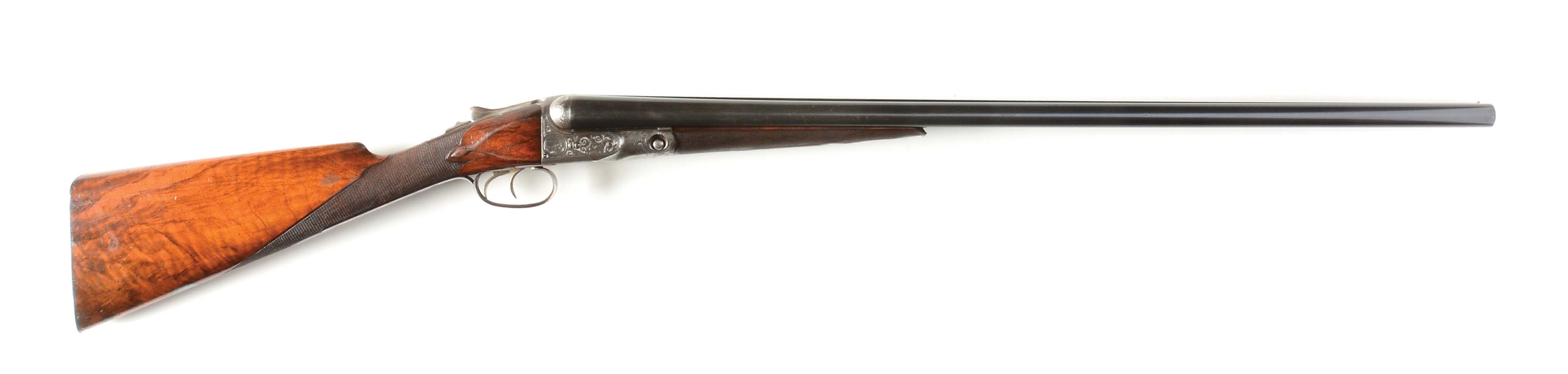 (C) PARKER BROS. "CHE" SHOTGUN WITH UNUSUAL ENGRAVING PATTERN AND STRAIGHT GRIP STOCK.