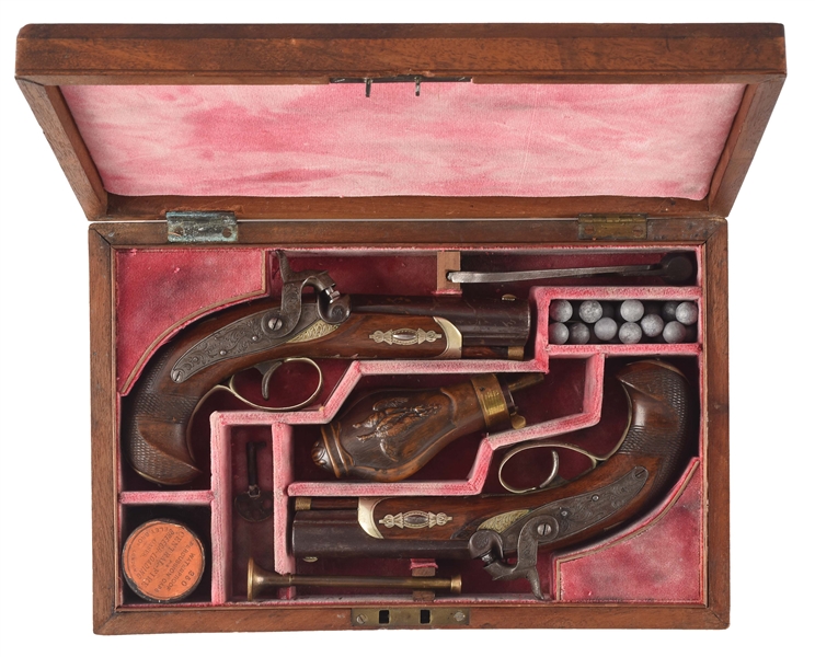 (A) EXTREMELY RARE CASED PAIR OF HENRY DERINGER PERCUSSION PISTOLS.